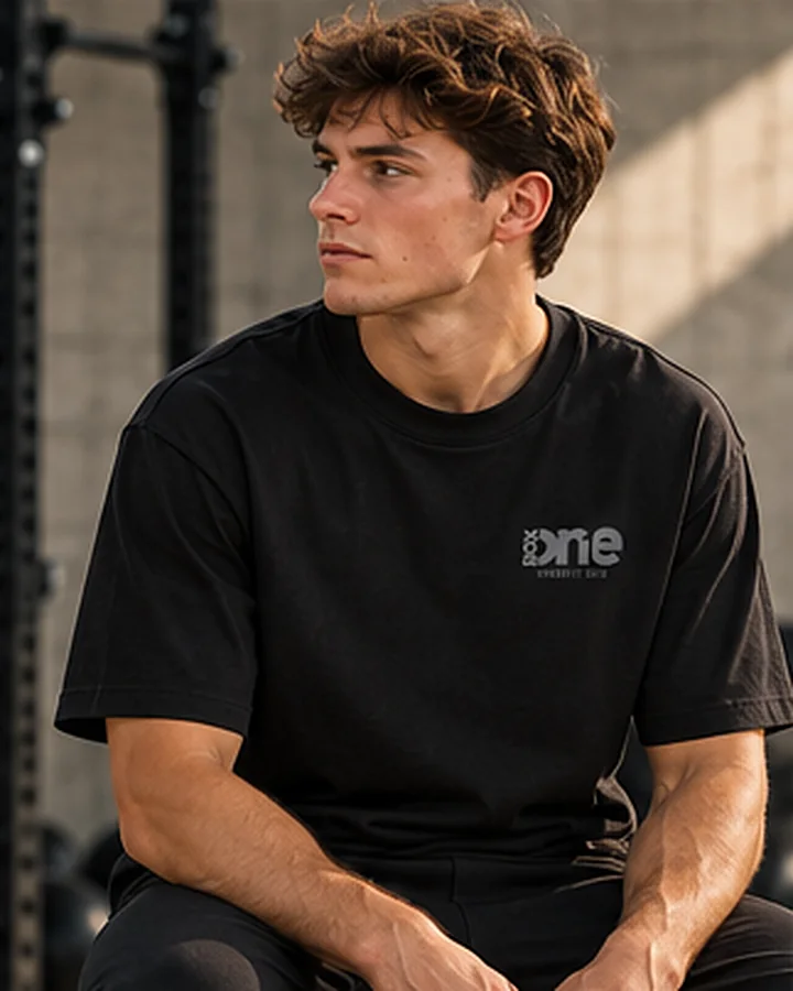 Oversized Box T-shirt i kulsort på en mand i Box One